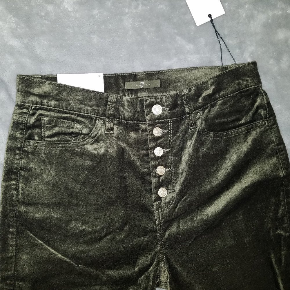 7 For All Mankind High Waist Velvet Ankle Skinny With Exposed Button Fly Pants - Picture 8 of 12